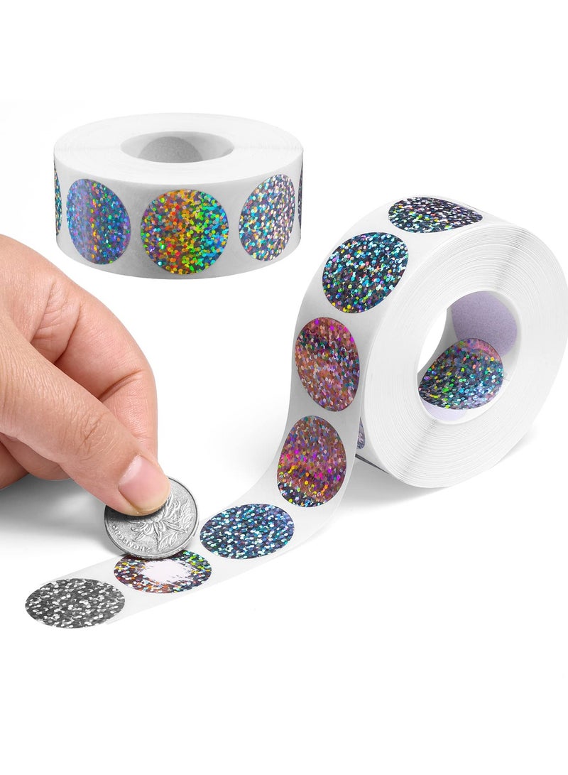 2 Rolls Scratch Offs Sticker Round Silver Hologram Holographic Sticker Glitter Labels DIY Make Your Own Lottery Holographic Ticket Games, 1 x 1 Inch Circle (300Pcs/ Roll) - Image 1