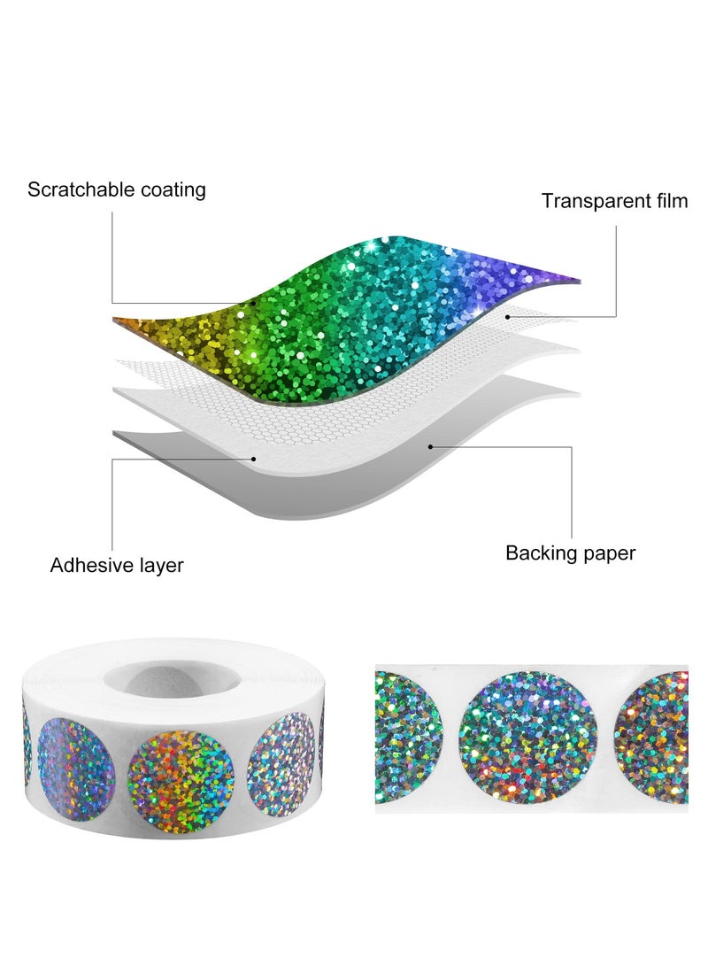 2 Rolls Scratch Offs Sticker Round Silver Hologram Holographic Sticker Glitter Labels DIY Make Your Own Lottery Holographic Ticket Games, 1 x 1 Inch Circle (300Pcs/ Roll) - Image 4