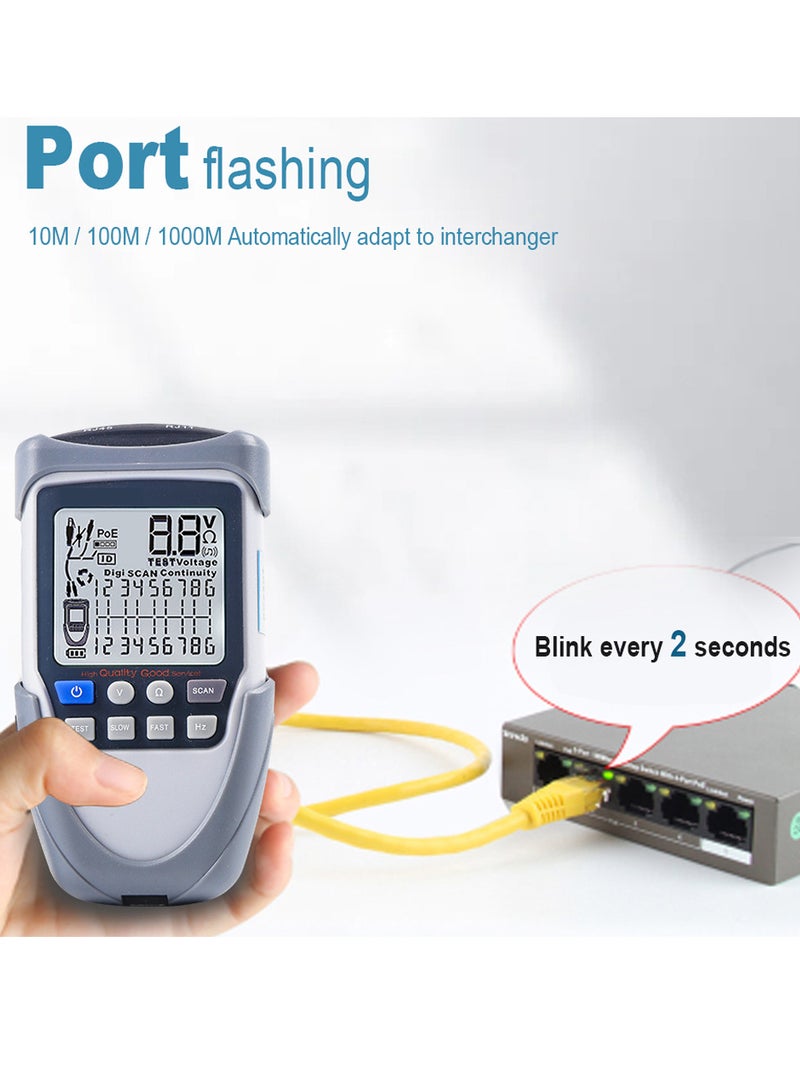 Handheld Portable Network Cable Tester LCD Large Screen Display Digital Wire Trackers Continuity Battery Voltage Polarity Checking POE Test Multi-function Cable Tester with Flashlight - Image 5