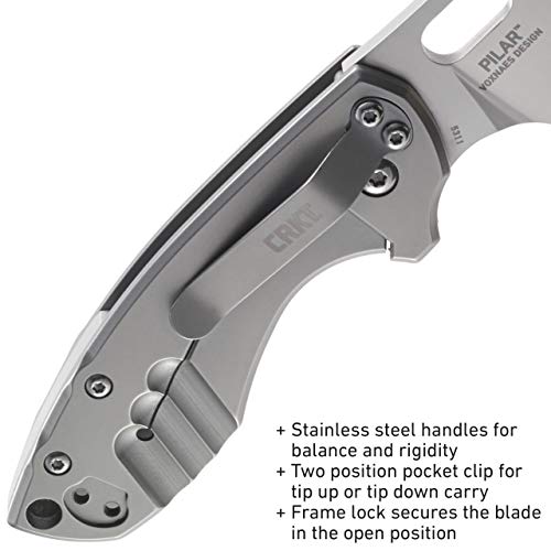 CRKT Pilar EDC Folding Pocket Knife: Compact Everyday Carry, Satin Blade with Finger Choil, Thumb Slot Open, Frame Lock Stainless Handle, Reversible Pocket Clip 5311 - Image 5