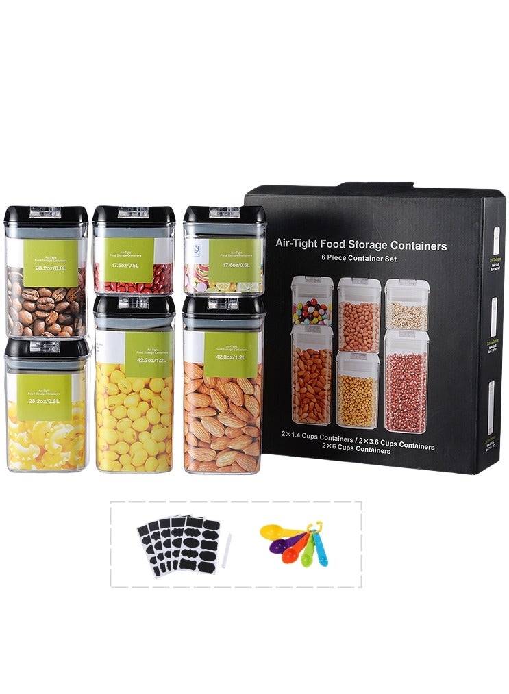NANAO 6pc Air-Tight Food Storage Containers - 100% Leakproof BPA-Free Kitchen Set for Cereal/Flour/Pasta, Includes Labels + Marker + Measuring Spoons (Stackable Space-Saving)  - Image 1