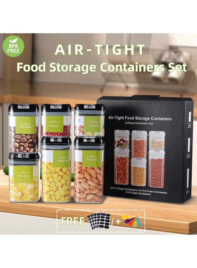 NANAO 6pc Air-Tight Food Storage Containers - 100% Leakproof BPA-Free Kitchen Set for Cereal/Flour/Pasta, Includes Labels + Marker + Measuring Spoons (Stackable Space-Saving)  - Image 2