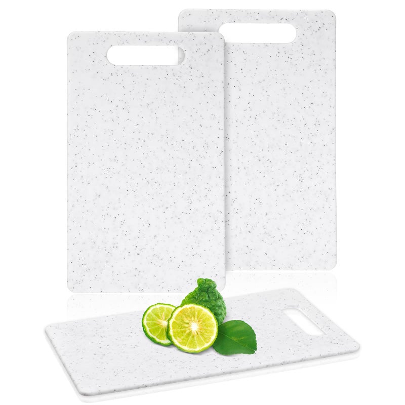 Lounsweer 2 Pcs Small Cutting Board for Kitchen Mini Plastic Cutting Board Set Bar Dishwasher Safe Granite Color Food for Camping Food Fruits Prep Vegetables Easy Grip6 x 10White