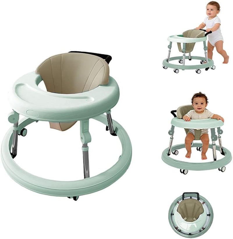 SHARPDO 2-in-1 Foldable Baby Walker, Adjustable Height Toddler Walker with Mute Wheels, Anti-Rollover Round Activity Walker for Boys Girls 6-18 Months, Portable Push-Behind Learning Walker for Infant - Image 1