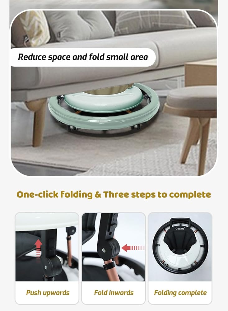 SHARPDO 2-in-1 Foldable Baby Walker, Adjustable Height Toddler Walker with Mute Wheels, Anti-Rollover Round Activity Walker for Boys Girls 6-18 Months, Portable Push-Behind Learning Walker for Infant - Image 3