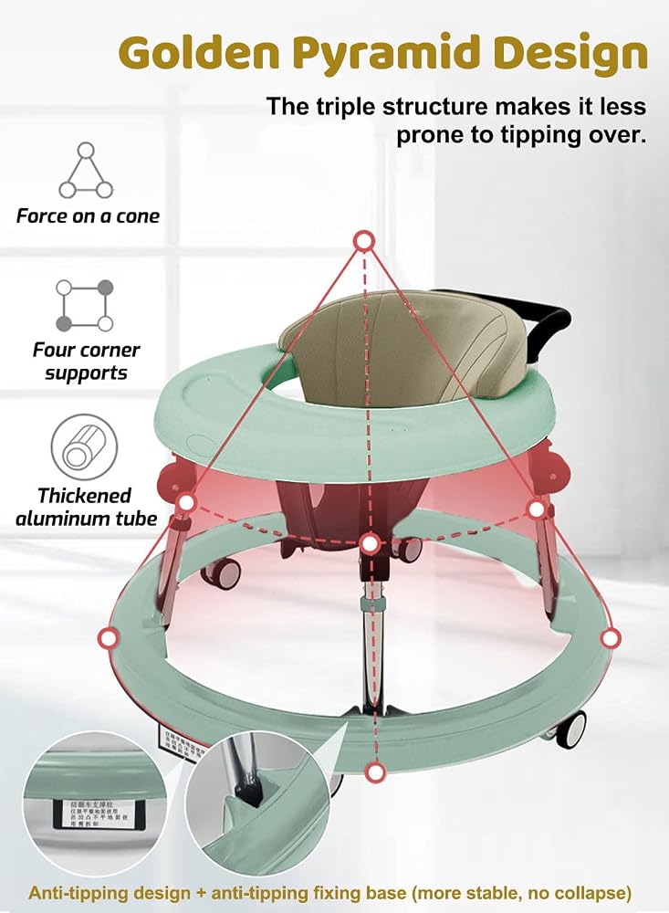 SHARPDO 2-in-1 Foldable Baby Walker, Adjustable Height Toddler Walker with Mute Wheels, Anti-Rollover Round Activity Walker for Boys Girls 6-18 Months, Portable Push-Behind Learning Walker for Infant - Image 2