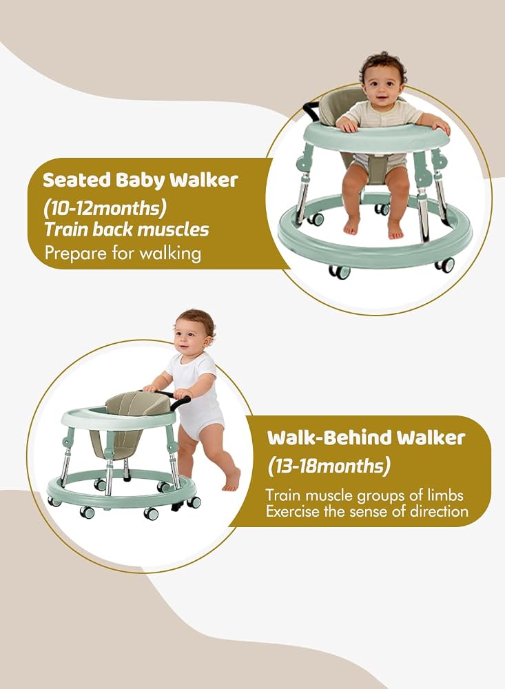 SHARPDO 2-in-1 Foldable Baby Walker, Adjustable Height Toddler Walker with Mute Wheels, Anti-Rollover Round Activity Walker for Boys Girls 6-18 Months, Portable Push-Behind Learning Walker for Infant - Image 5