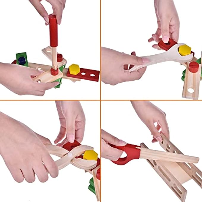 43 PCS KIDS TOOL BOX WOODEN SET, KIDS TOOL KITS, BOY GIFT LEARNING TOY CONSTRUCTION SET PRETEND PLAYSET GIFT FOR KIDS - Image 3