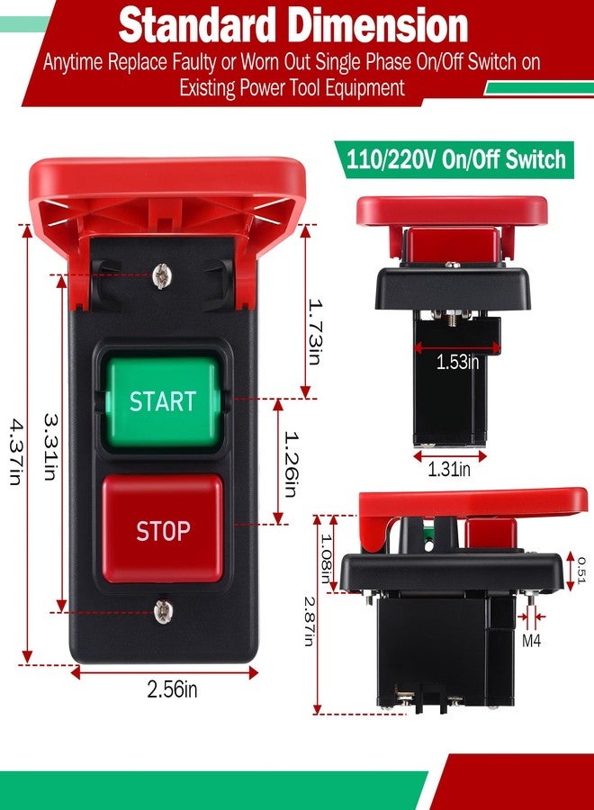 Dreyoo مفتاح تشغيل/إيقاف أحادي الطور من Dreyoo 120/230 فولت، مفتاح تشغيل/إيقاف فعال 120 فولت 2 حصان، مفاتيح طاقة آمنة مع مجداف إشارة توقف كبير وسهل الاتصال للحصول على طاقة سريعة لمنشار الطاولة وأدوات النجارة - Image 5