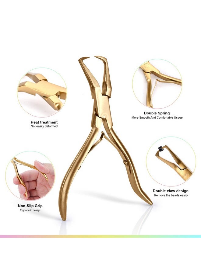 Ehdis EHDIS Hair Extension Beading Tool Kit Stainless Steel Hair Extensions Micro link Bead Closer and Remover Pliers set, Beads Hair Pulling Hook & Micro Ring Loop Tool Set (Gold)  - Image 2