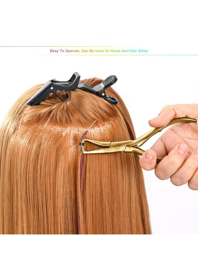 Ehdis EHDIS Hair Extension Beading Tool Kit Stainless Steel Hair Extensions Micro link Bead Closer and Remover Pliers set, Beads Hair Pulling Hook & Micro Ring Loop Tool Set (Gold)  - Image 3