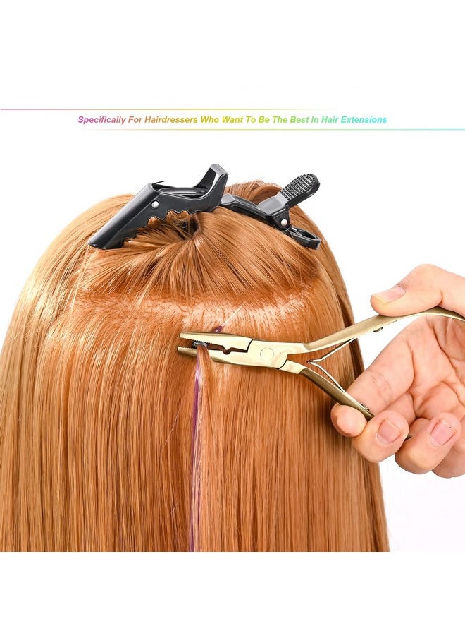 Ehdis EHDIS Hair Extension Beading Tool Kit Stainless Steel Hair Extensions Micro link Bead Closer and Remover Pliers set, Beads Hair Pulling Hook & Micro Ring Loop Tool Set (Gold)  - Image 5