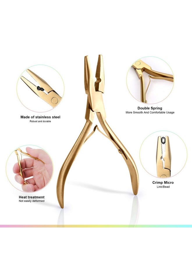 Ehdis EHDIS Hair Extension Beading Tool Kit Stainless Steel Hair Extensions Micro link Bead Closer and Remover Pliers set, Beads Hair Pulling Hook & Micro Ring Loop Tool Set (Gold)  - Image 4