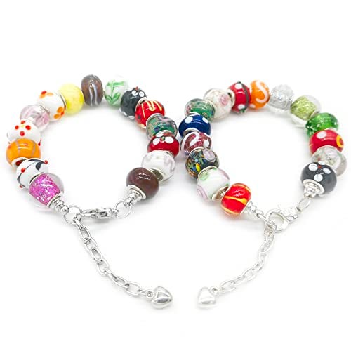 Weebee Murano Glass Beads Large Hole Glass Beads European Lampwork Spacer Charms Bead Silver Plated Cores Bracelet Charm for DIY Crafts Jewelry Making 50 Pcs Mixed - Image 5