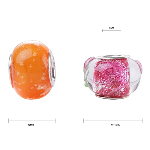 Weebee Murano Glass Beads Large Hole Glass Beads European Lampwork Spacer Charms Bead Silver Plated Cores Bracelet Charm for DIY Crafts Jewelry Making 50 Pcs Mixed - Image 3