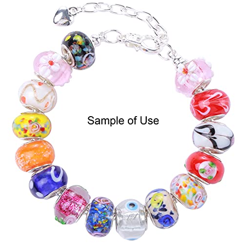 Weebee Murano Glass Beads Large Hole Glass Beads European Lampwork Spacer Charms Bead Silver Plated Cores Bracelet Charm for DIY Crafts Jewelry Making 50 Pcs Mixed - Image 4