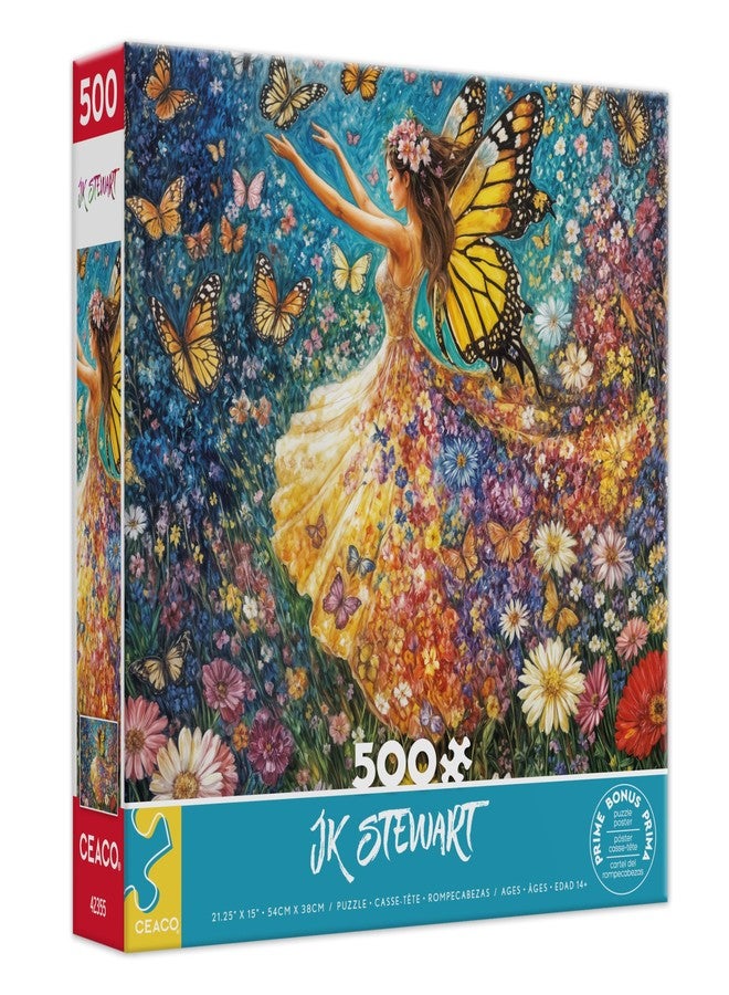 سيكو أحجية الصور المقطوعة Ceaco - JK Stewart - Lady Butterfly - 500 قطعة - نشاط ممتع ومريح للكبار - Image 1