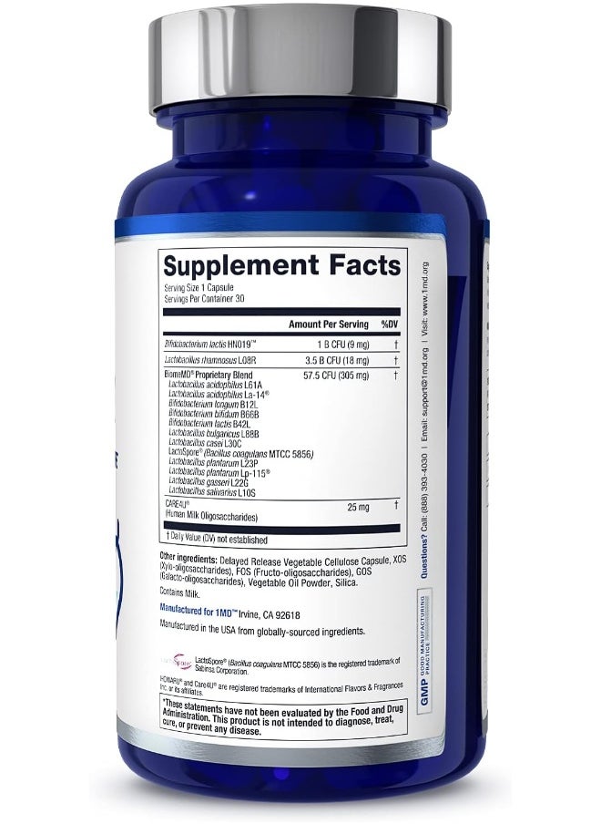 1MD - Biomemd Probiotics | 62 Billion Cfus, 15 Clinically Studied Strains - Pro & Prebiotics With Hmo | Doctor-Formulated For Digestive Health & Immune Support | 30 Capsules - Image 1