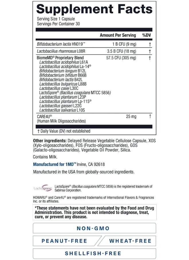 1MD - Biomemd Probiotics | 62 Billion Cfus, 15 Clinically Studied Strains - Pro & Prebiotics With Hmo | Doctor-Formulated For Digestive Health & Immune Support | 30 Capsules - Image 1