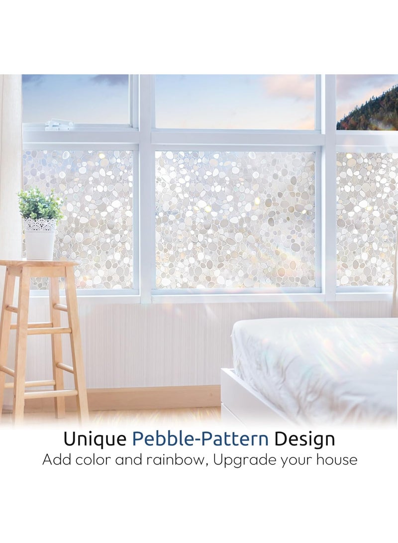 rabbitgoo Window Privacy Film, Decorative Rainbow Window Clings for Glass Covering, Static Cling Non Adhesive Door Stickers UV Blocking, Stained Glass Vinyl Decal, 3D Pebble, 17.5 x 78.7 inches - Image 2