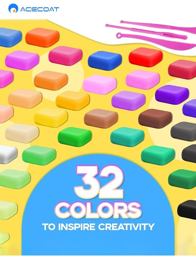 ACECOAT Air Dry Clay For Kids -32 Colors Molding Clay Kit, Safe & Non-Toxic, Kids Diy Model Art & Crafts Toys For Boys & Girls 3-12 Years Old - Image 2