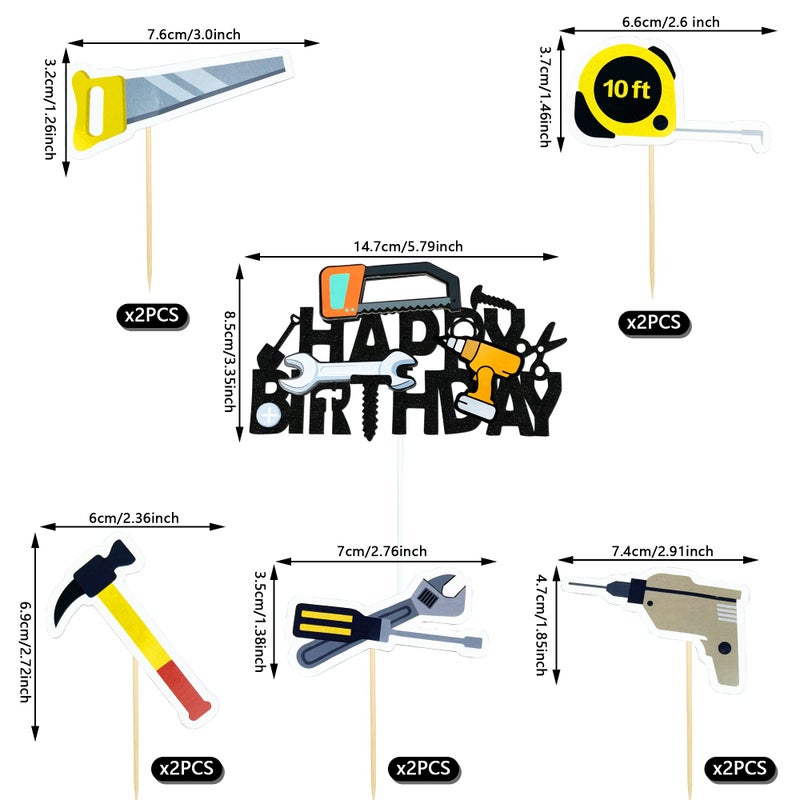 KDPATFAV 18PCS Tools Cake Topper Tools Cake Decorations Toolbox Wrench Hammer Mechanic Drill Plier Handsaw Tape Measure Screwdrivers Themed Happy Birthday Party Decor - Image 3
