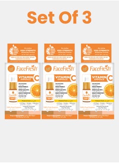 Face Fresh Set of 3 Vitamin C Ampoule Face Serum - Hyaluronate & Niacinamide, Reduces Dark Spots & Discoloration, Brightens & Improves Skin Texture, For All Skin Types 5ml 