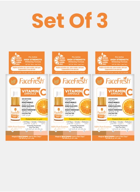 Set of 3 Vitamin C Ampoule Face Serum - Hyaluronate & Niacinamide, Reduces Dark Spots & Discoloration, Brightens & Improves Skin Texture, For All Skin Types 5ml