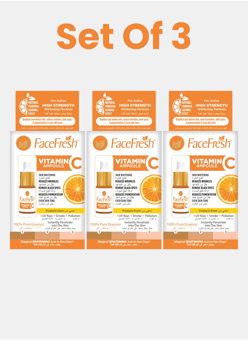 Face Fresh - Set of 3 Vitamin C Ampoule Face Serum - Hyaluronate & Niacinamide, Reduces Dark Spots & Discoloration, Brightens & Improves Skin Texture, For All Skin Types 5ml - Image 1