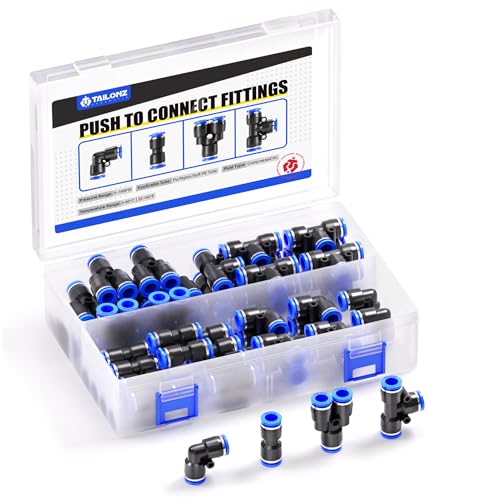TAILONZ PNEUMATIC 5/32 Inch od Push to Connect Fittings Pneumatic Fittings Kit 10 Spliters+10 Elbows+10 tee+10 Straight (40 pcs) - Image 1