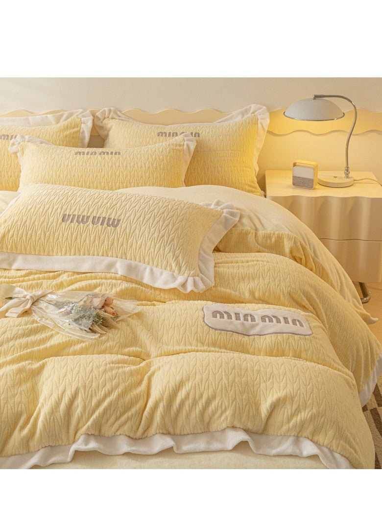 Generic Fitted Sheet Style — ﻿ Carved Velvet Cloth Embroidered Wide Edge Milk Velvet Four Piece Bedding Set  - Image 1