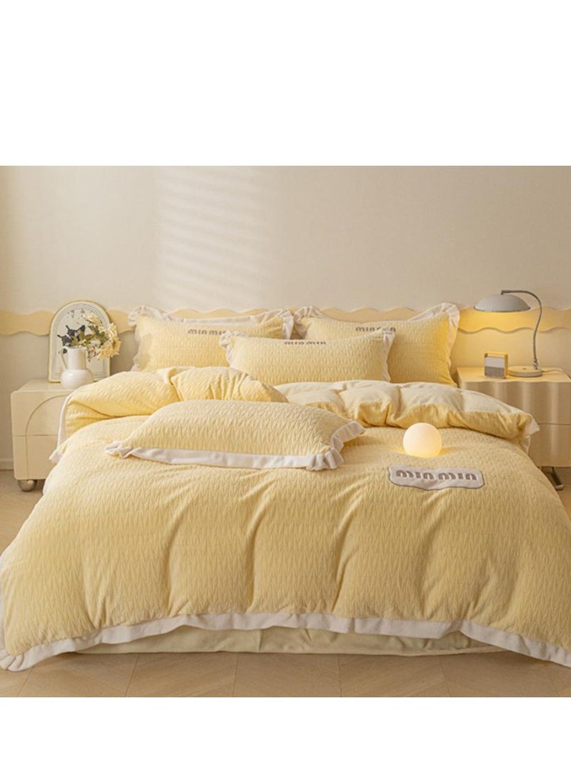 Generic Fitted Sheet Style — ﻿ Carved Velvet Cloth Embroidered Wide Edge Milk Velvet Four Piece Bedding Set  - Image 2