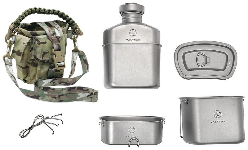 Valtcan Titanium Canteen Mess Kit 1100ml 37oz Capacity with 750ml and 400ml cookware Cups - Image 1