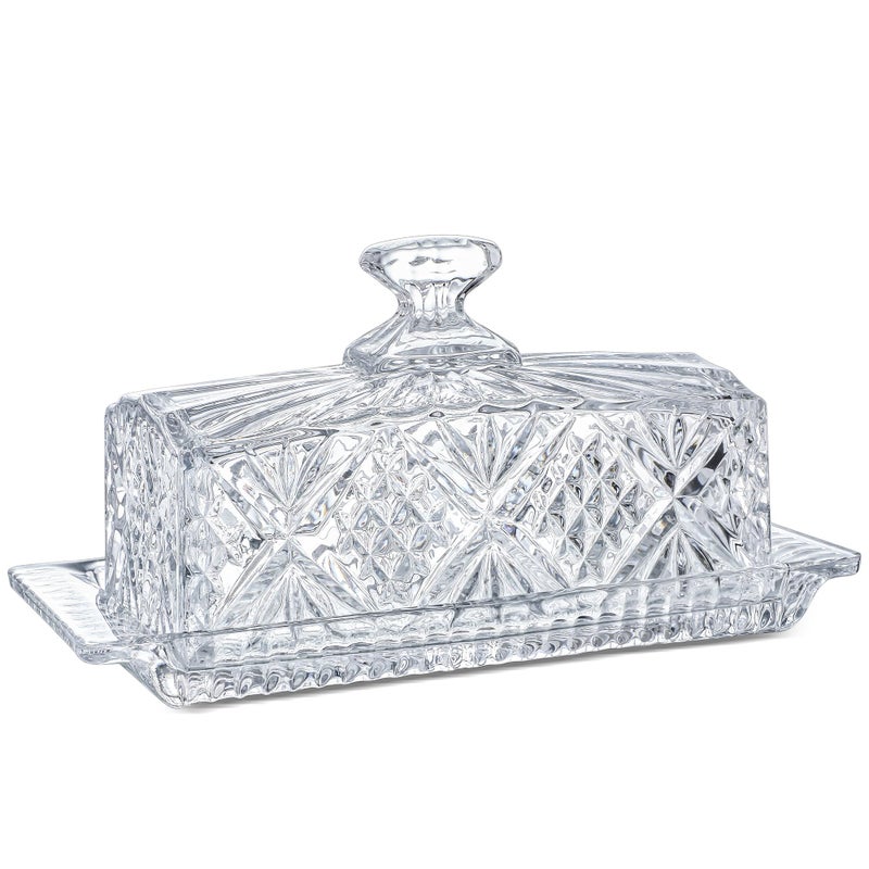 Crystal Covered Butter Dish8inch Classic Glass 2Piece Design Butter Keeper with Lid  Butter Holder  Dishwasher Safe