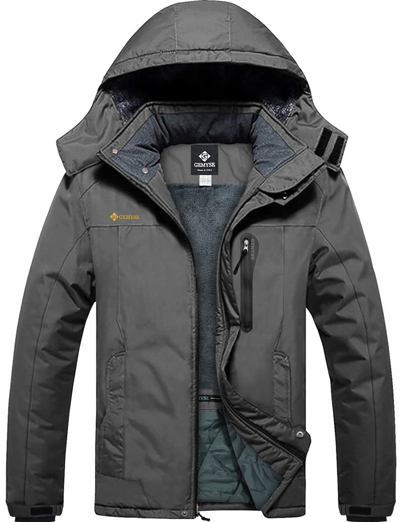 GEMYSE Men's Mountain Waterproof Ski Snow Jacket Winter Windproof Rain Jacket (Iron Grey,X-Large)