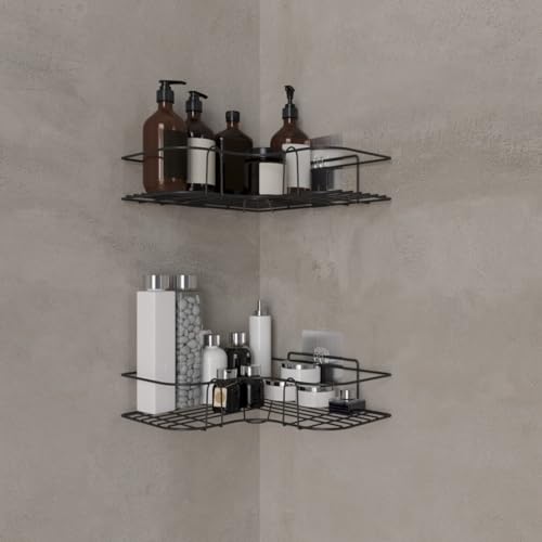 RIOMAX Wall Mounted Self-Adhesive Bathroom Corner Shelf/Kitchen Rack & Holder/Storage Organizer Rack - Bathroom Accessories (Material-GI Metal, Powder Coated Finish, Black, Pack of 2) - Image 3