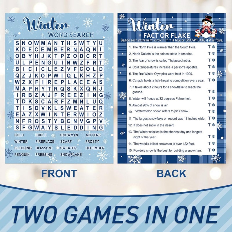 COCHIE 30 Players Winter Holiday Christmas Party Games for Adults Family Office Large Groups, Word Search Game, Guesstures Game, Fact or Flake Games with Answer Key (Winter Search) - Image 2