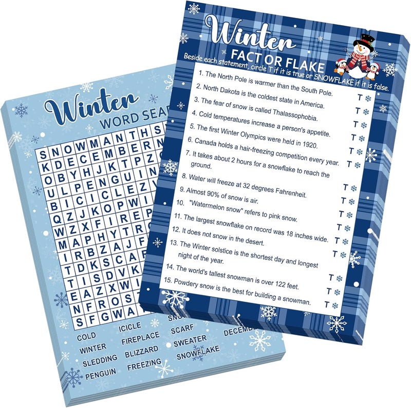 COCHIE 30 Players Winter Holiday Christmas Party Games for Adults Family Office Large Groups, Word Search Game, Guesstures Game, Fact or Flake Games with Answer Key (Winter Search) - Image 1