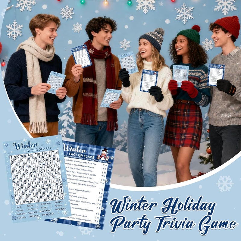 COCHIE 30 Players Winter Holiday Christmas Party Games for Adults Family Office Large Groups, Word Search Game, Guesstures Game, Fact or Flake Games with Answer Key (Winter Search) - Image 4