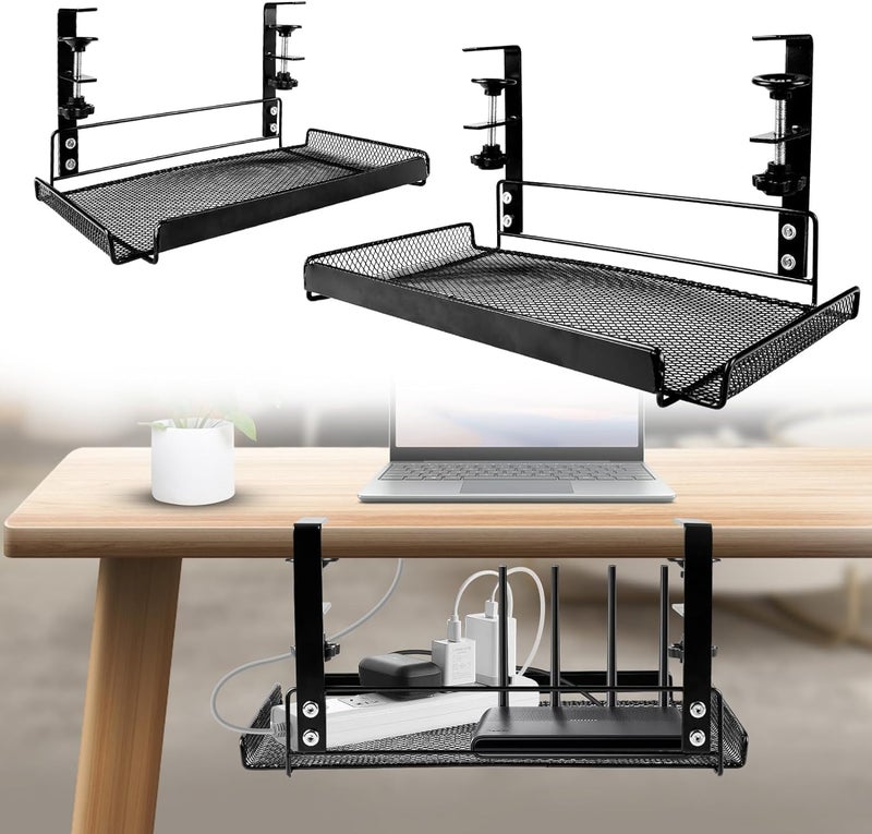Bayleef No Drilling Under Desk Cable Management Metal Cable Management Tray Under Desk with Clamp - Image 3