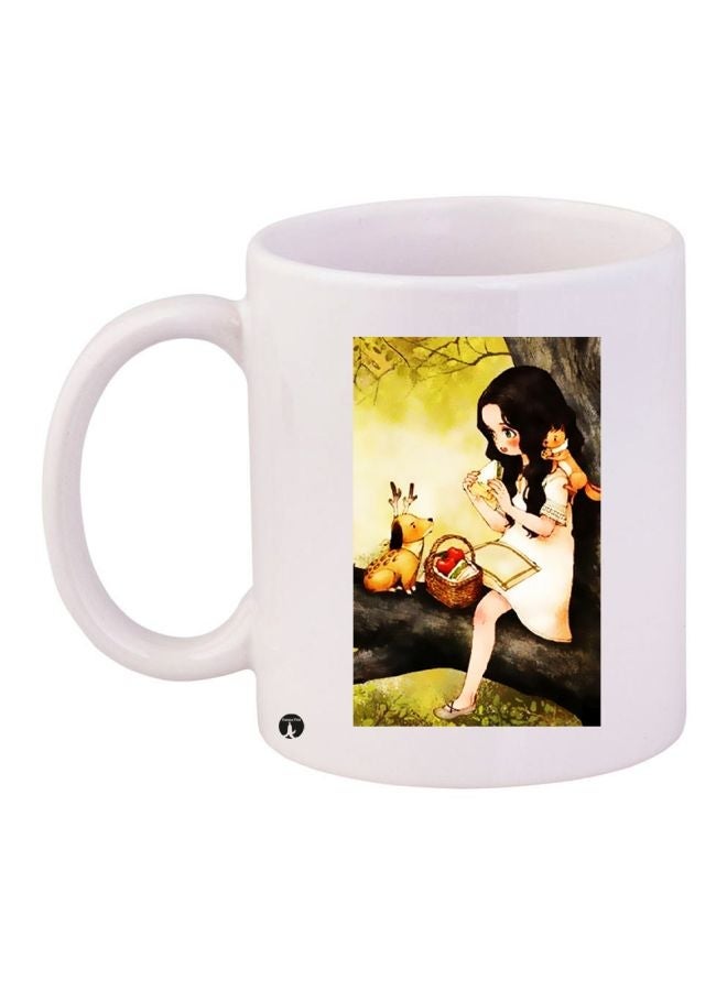 Girl Printed Ceramic Coffee Mug White/Yellow/Brown 11ounce