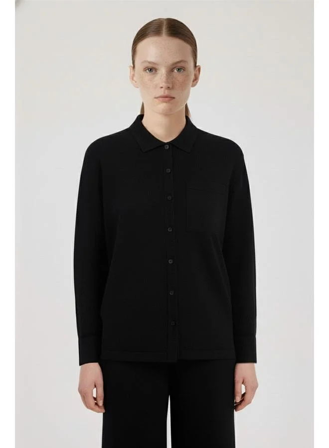 Mısırlı 1951 Black Pocket Detailed Knit Women's Shirt.
