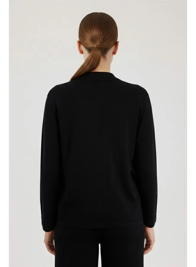 Mısırlı 1951 Black Pocket Detailed Knit Women's Shirt.