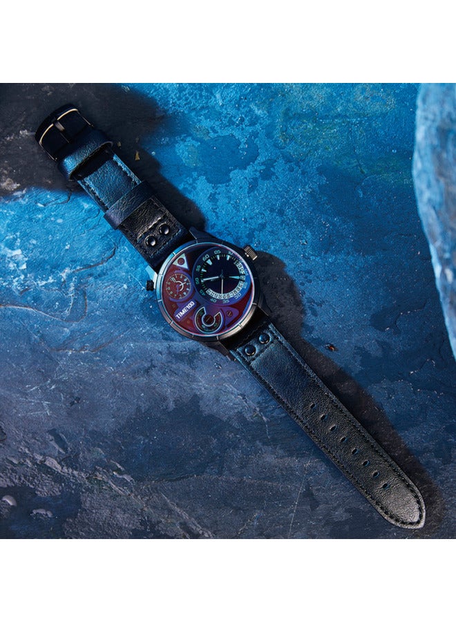 Time100 Men's Watch National Trend Colorful Coating Triple Movement Multifunctional Versatile Leather Strap Men's Watch Jd Self-operated - Image 2