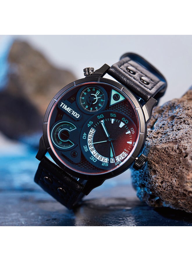 Time100 Men's Watch National Trend Colorful Coating Triple Movement Multifunctional Versatile Leather Strap Men's Watch Jd Self-operated - Image 4