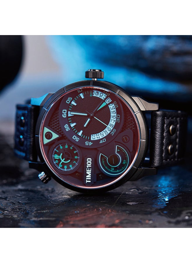 Time100 Men's Watch National Trend Colorful Coating Triple Movement Multifunctional Versatile Leather Strap Men's Watch Jd Self-operated - Image 5