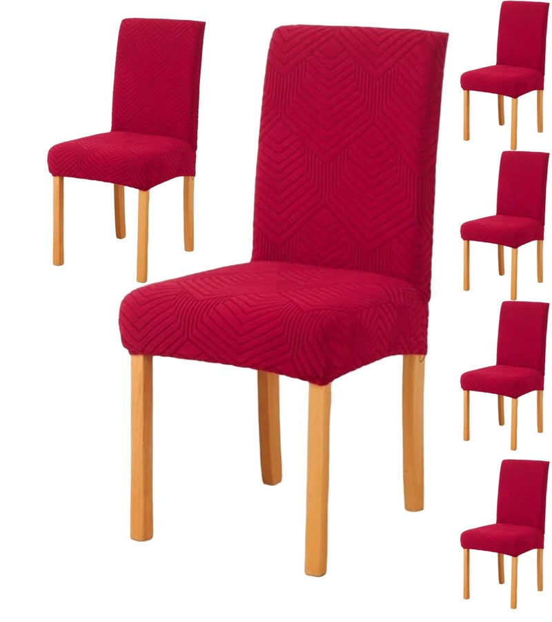 Styleys Elastic Jacquard Chair Covers for Dining Room Removable Washable Chair Cover Protector Slipcovers (Pack of 6, Red, JSMC6) - Image 1