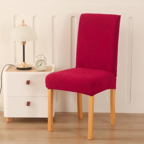 Styleys Elastic Jacquard Chair Covers for Dining Room Removable Washable Chair Cover Protector Slipcovers (Pack of 6, Red, JSMC6) - Image 2
