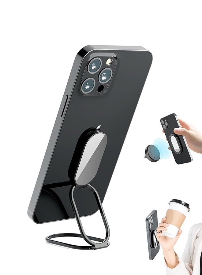 Phone Holder Foldable, Phone Stand Phone Ring Holder, Finger Kickstand 360° Rotation Cell Phone Stand Metal Phone Grip for Magnetic Car Mount Sticky, Phone Grip Compatible with Most Smartphones