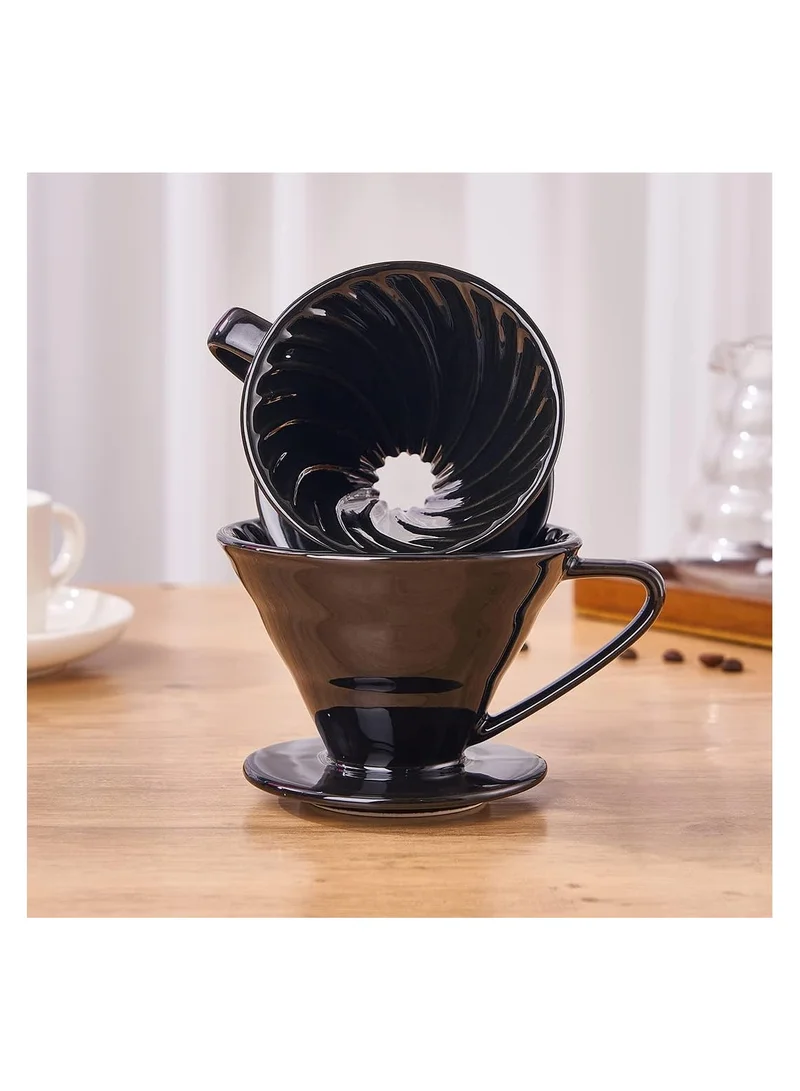 Cuisine Art Cuisine Art Pour-over Coffee Filter Cup Filter Cup Ceramic Spiral Vintage Kiln Conical Drip Filter Cup Filter Cup,Ceramic Pour Over Coffee Dripper,Easy Manual Brew Maker,Ceramic Coffee Dripper(Black)